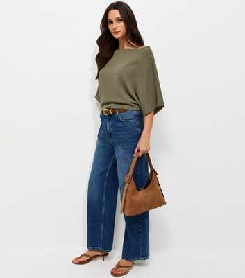 Light Khaki Slash Neck Textured Batwing Top