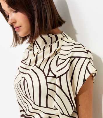 Cream Swirl Print Cowl Neck Top