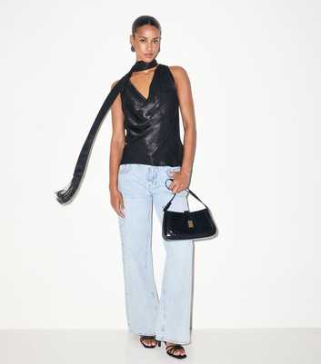 Black Cowl Neck Tie Sleeveless Top
