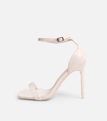 Public Desire Cream Patent Chaos Square Toe Stiletto Sandals