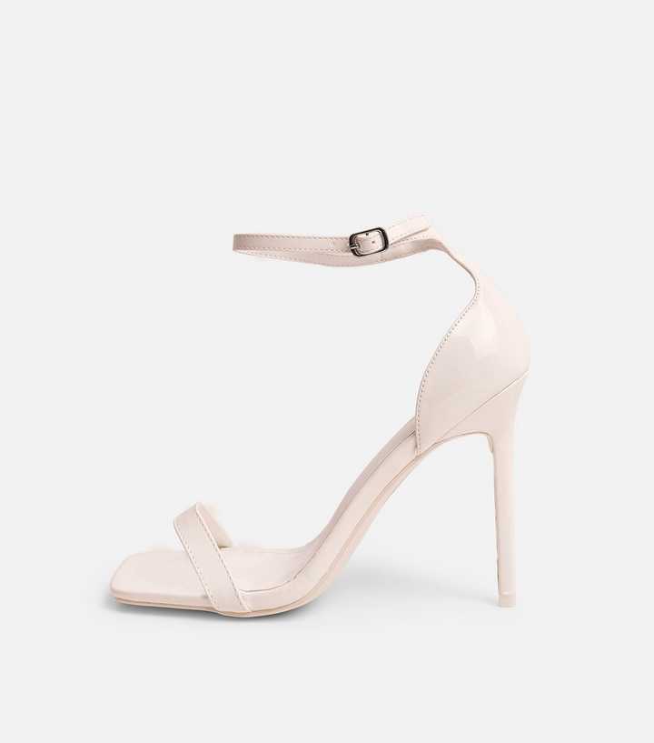 Public Desire Cream Patent Chaos Square Toe Stiletto Sandals