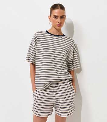 Navy Cotton Jersey Striped Shorts
