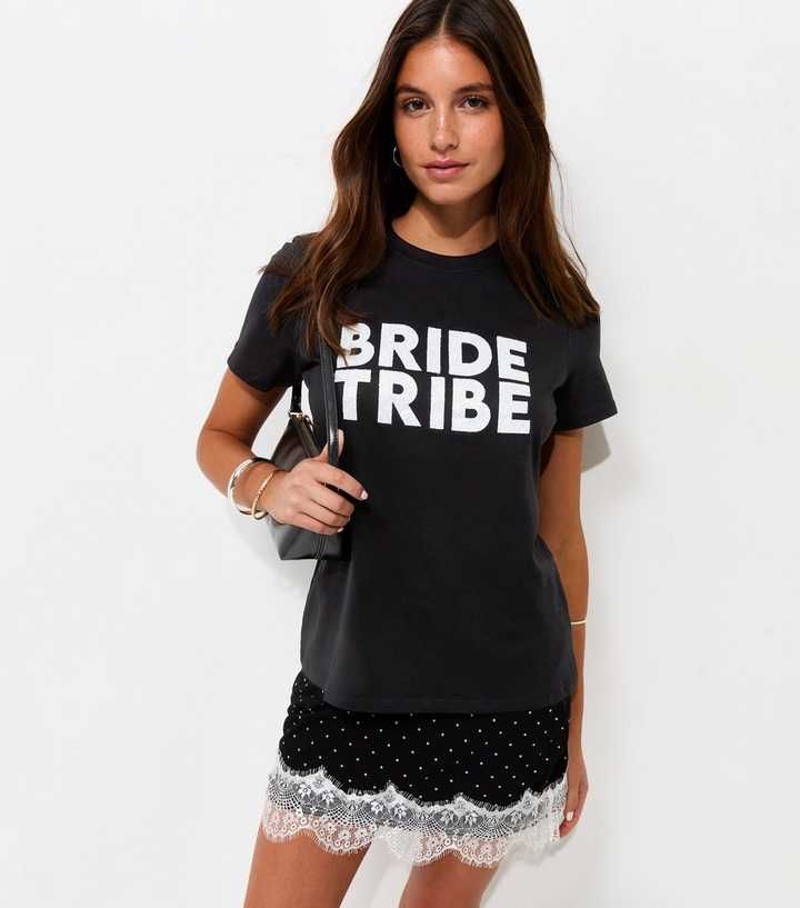 Black Cotton Bride Tribe Relaxed Fit T-Shirt