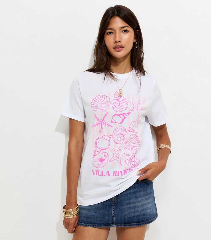 White Cotton Shell Print T-Shirt