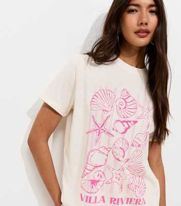Off White Cotton Shell Print T-Shirt