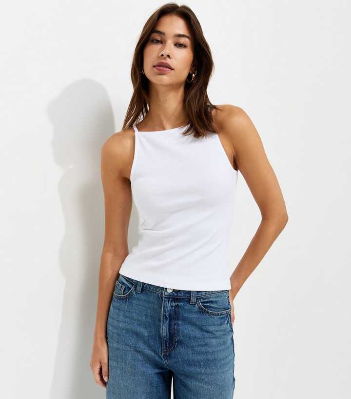 White Cotton Rich Ribbed Jersey Vest Top