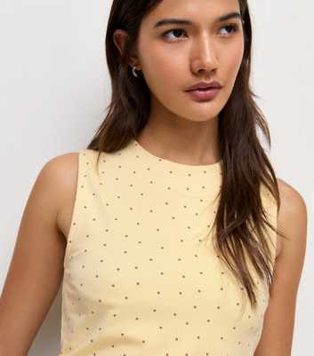 Yellow Cotton Rich Polka Dot Sleeveless Tank Top