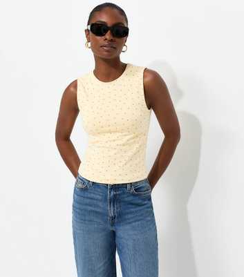 Yellow Cotton Rich Polka Dot Sleeveless Tank Top