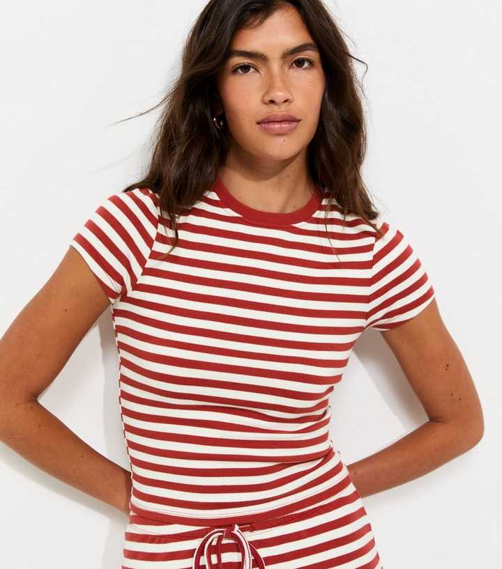 Red Striped Cropped Baby Tee T-Shirt
