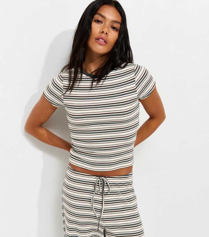 Cream Cotton Rich Striped Baby Tee T-Shirt