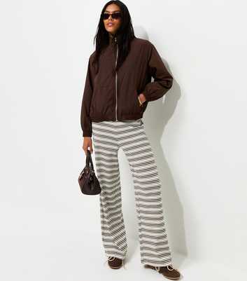 Cream Cotton Rich Striped Wide Leg Jersey Trousers
