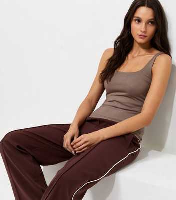 Brown Cotton Rich Square Neck Vest Top