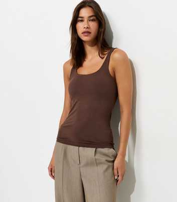 Dark Brown Cotton Rich Square Neck Vest Top