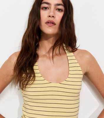 Yellow Cotton Rich Striped Halterneck Top