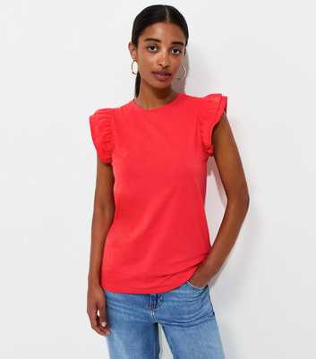 Bright Red Cotton Frill Sleeve Top