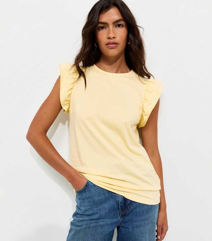 Light Yellow Cotton Frill Sleeve Top