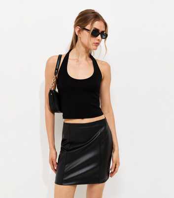 Black Cotton Rich Scoop Halter Neck Top
