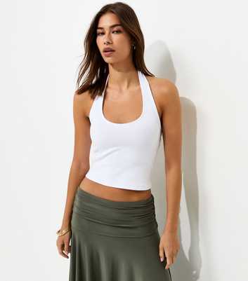 White Cotton Rich Scoop Halter Neck Top