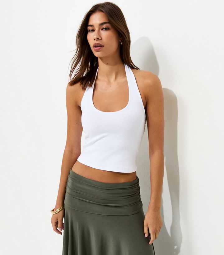 White Cotton Rich Scoop Halter Neck Top