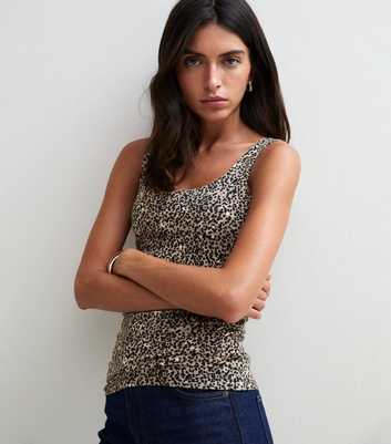 Leopard Print Cotton Rich Square Neck Vest