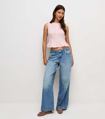 Light Pink Cotton Faux Button Shirred Flared Hem Top