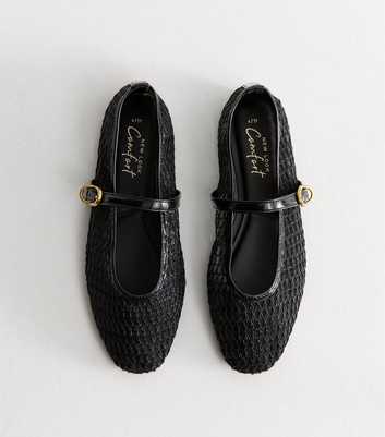 Black Buckle Strap Mesh Mary Jane Flats