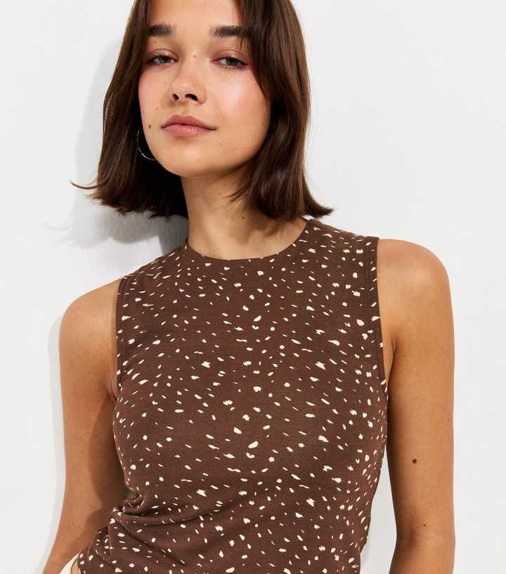 Brown Deer Print Sleeveless Tank Top