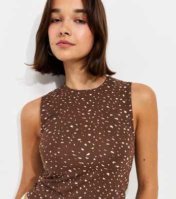 Brown Abstract Print Sleeveless Tank Top