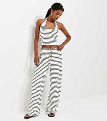 White Cotton Rich Horizontal Stripe Wide Leg Jersey Trousers