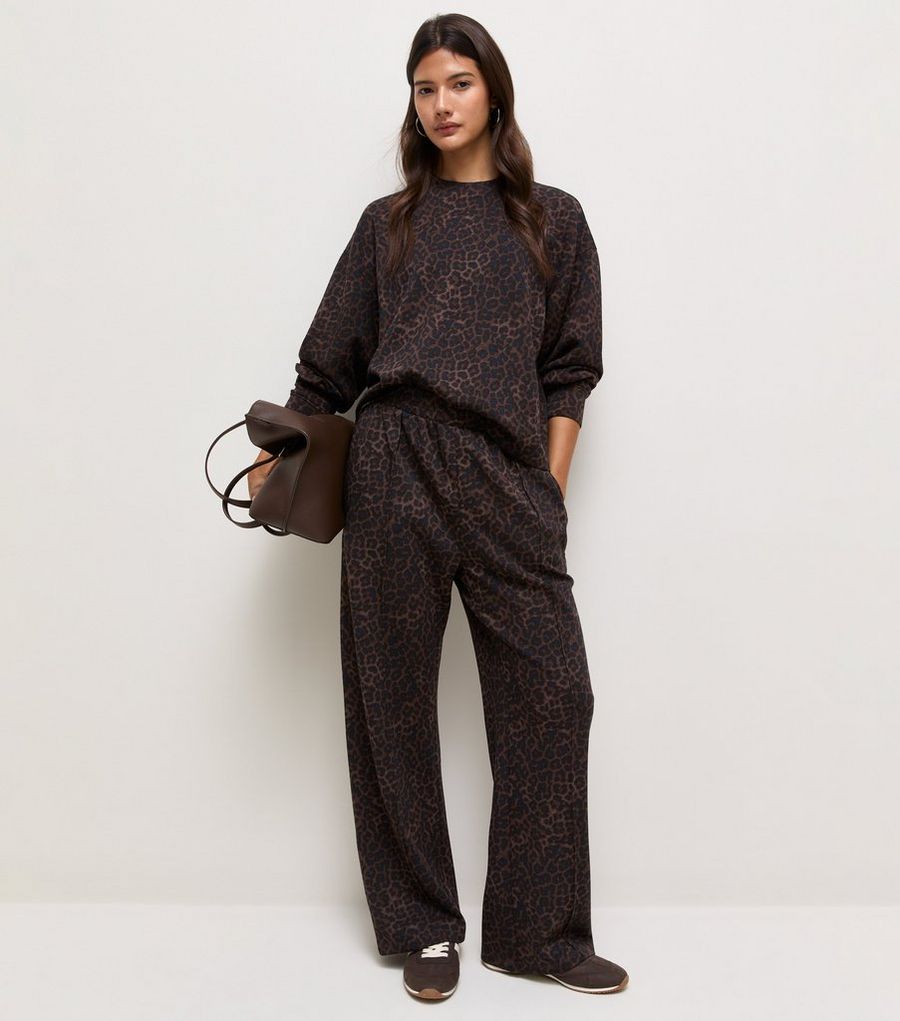 Premium Brown Leopard Print Wide Leg Joggers
