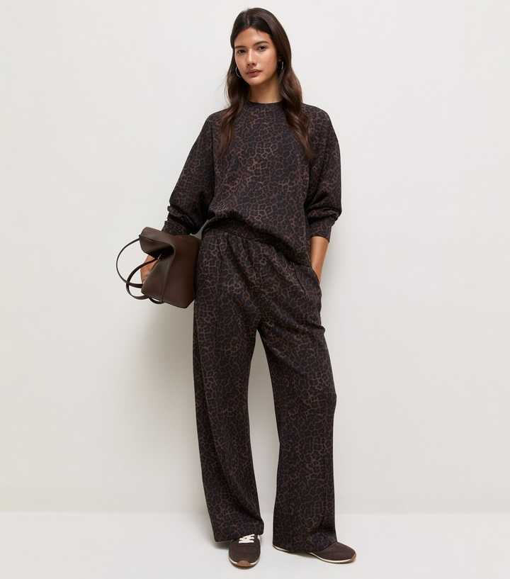 Premium Brown Leopard Print Wide Leg Joggers