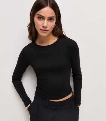 Petite Black Long Sleeve Baby Tee T-Shirt