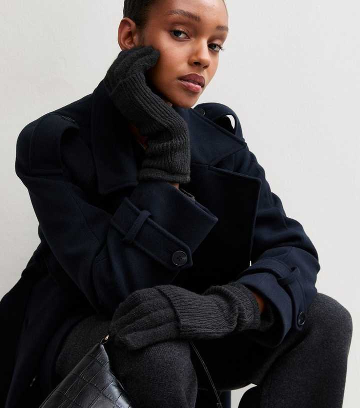 Black Ribbed Hand Warmer Gloves