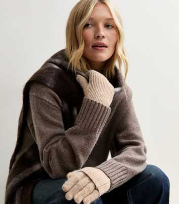 Oatmeal Ribbed Hand Warmer Gloves