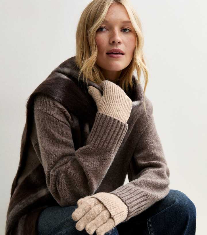 Oatmeal Ribbed Hand Warmer Gloves