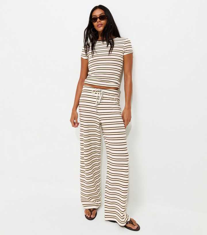 Yellow Cotton Rich Striped Wide Leg Trousers