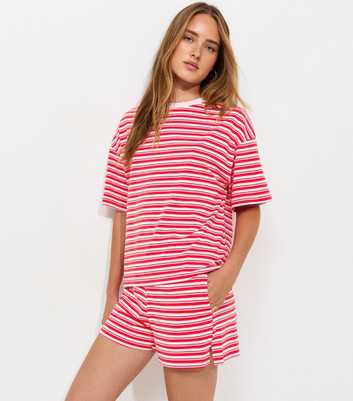 Pink Cotton Striped Side Split Shorts