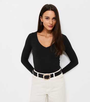 Black Cotton Rich Long Sleeve V-Neck Bodysuit