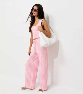 Pink Cotton Rich Striped Wide Leg Trousers