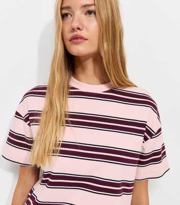 Premium Pink Cotton Striped Boxy T-Shirt