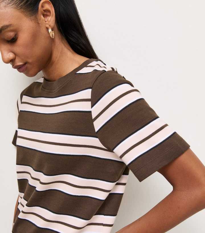 Premium Brown Cotton Horizontal Stripe Relaxed Fit T-Shirt
