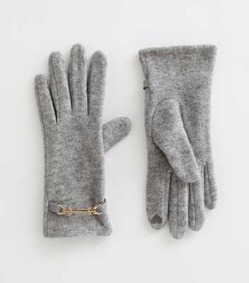 Light Grey Felt Buckle Detail Gloves