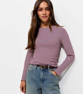 Petite Pink Cotton Rich Striped Long Sleeve Babylock Top