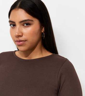 Curves Dark Brown Cotton Rich Long Sleeve Babylock Top