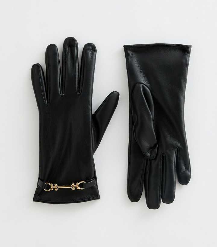 Black Faux Leather Buckle Detail Gloves