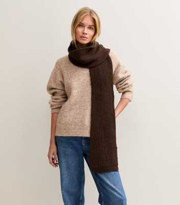 Dark Brown Ribbed Long Scarf