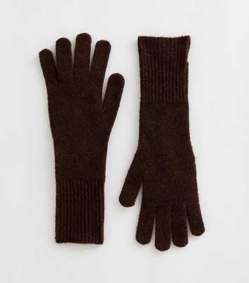 Dark Brown Long Knitted Gloves