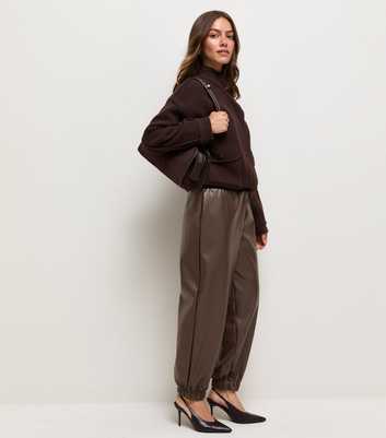 Petite Dark Brown Faux Leather Cuffed Trousers