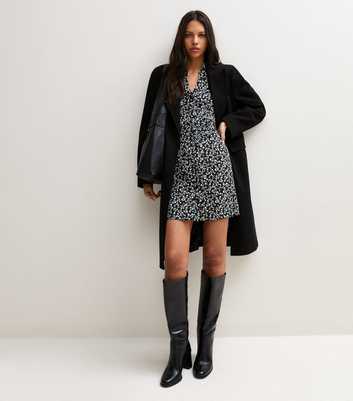 Black Floral Mini Shirt Dress