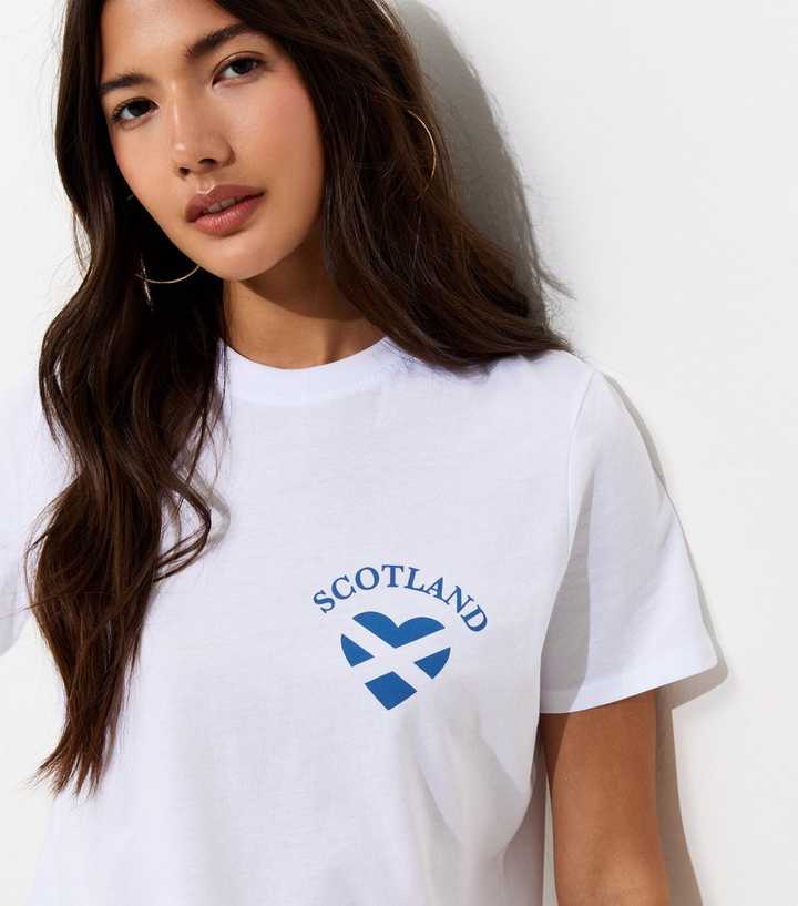 White Cotton Scotland Heart Print Relaxed T-Shirt